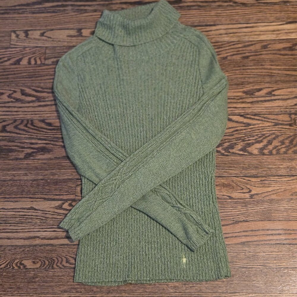 Smartwool women's size M kelly green ribbed turtleneck sweater 100% merino wool